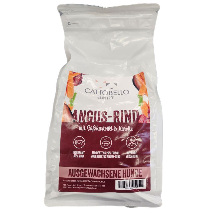 Cattobello Hund Adult Angus Rind mit Süßkartoffeln und Karotte