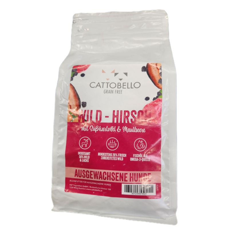 Cattobello Hund Adult Wild-Hirsch mit Süßkartoffeln und Maulbeere