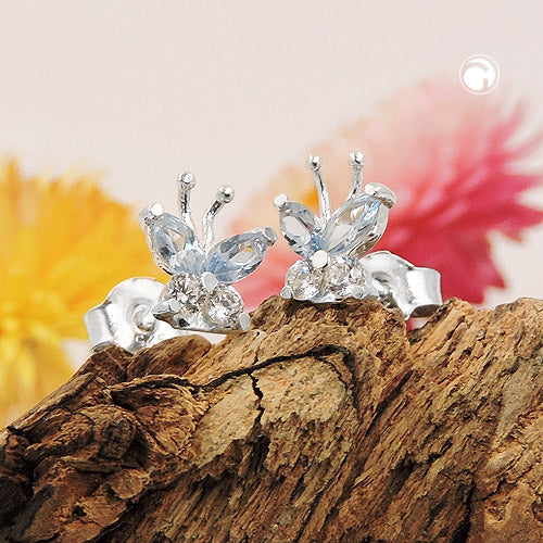 Ohrstecker „Schmetterling“ aus 925er Silber – Zirkonia & synthetischer Aquamarin