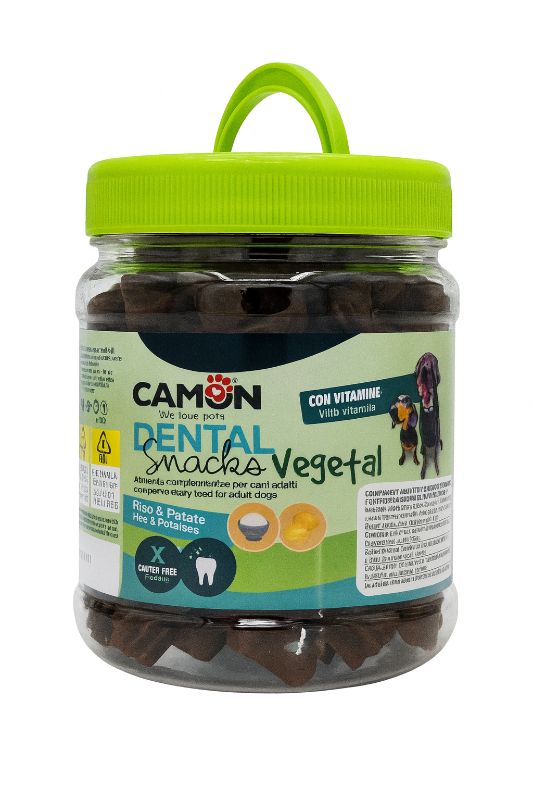 Camon Dental Snacks mit Süsskartoffel vegetarisch im Kübel für Hunde kurze Form