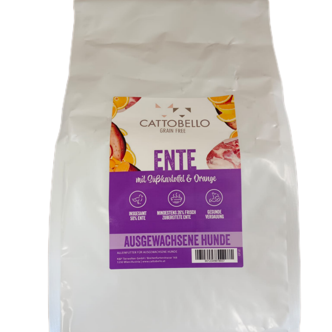 Cattobello Ente mit Süsskartoffeln Trockenfutter für Hunde