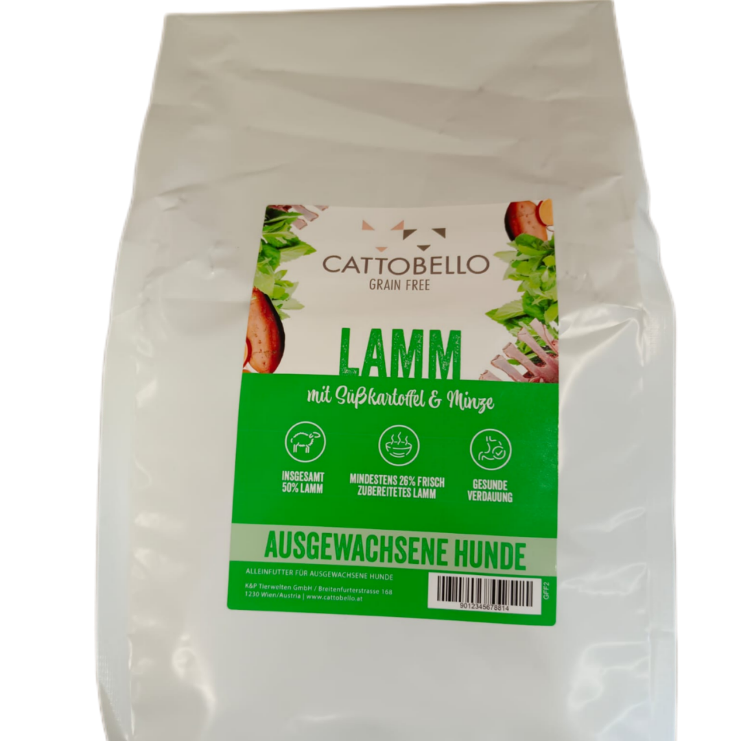 Cattobello Lamm mit Süsskartoffel Trockenfutter Hund