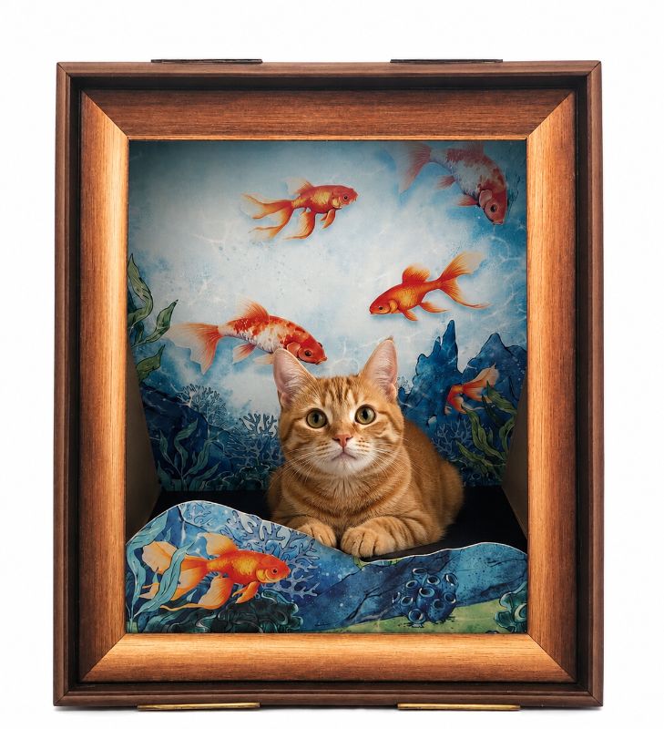 Katzenrahmen Aquarium mit Katze