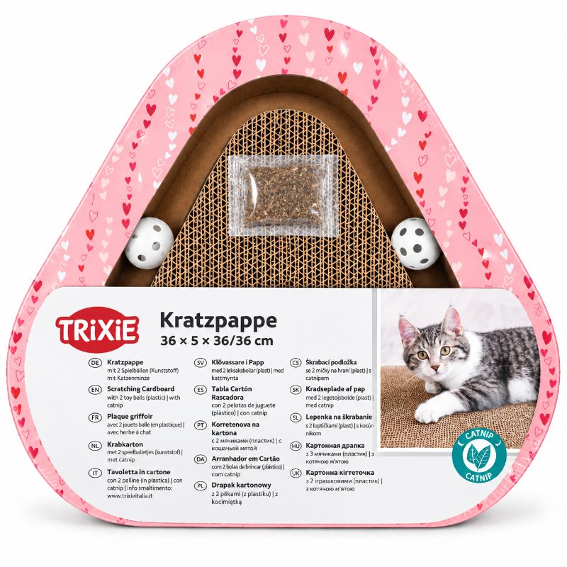 Trixie Kratzpappe Herz mit Spielbällen und Katzenminze pink