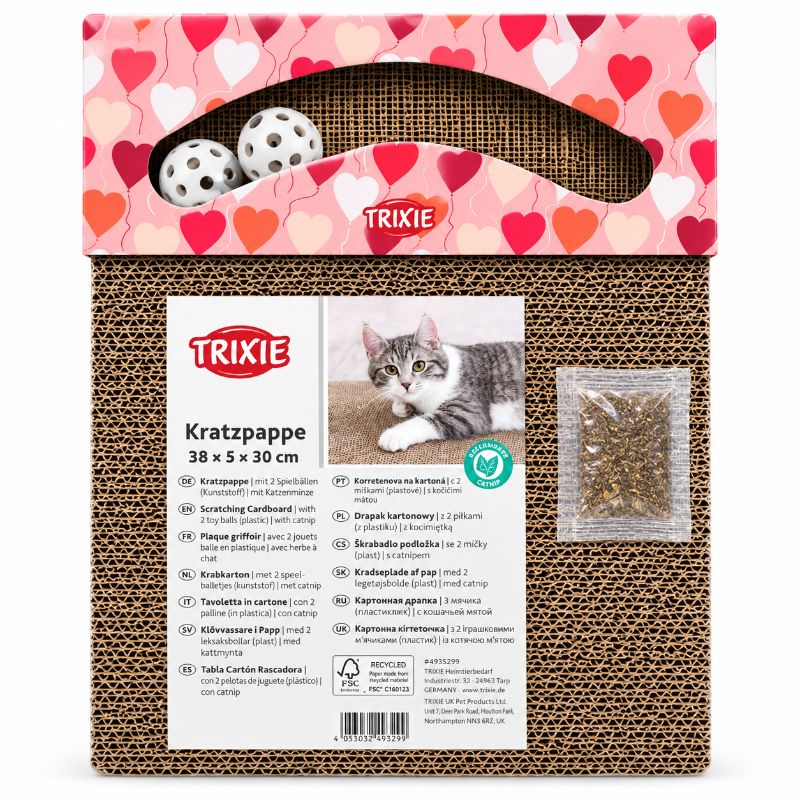 Trixie Kratzpappe mit Spielbällen und Katzenminze rosa