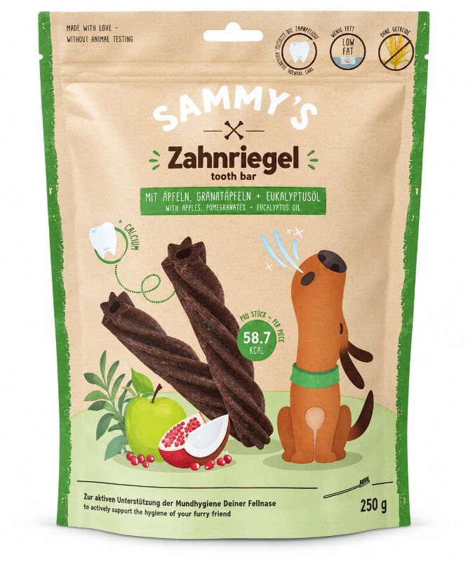 SAMMY’S Zahnriegel mit Apfel, Granatapfel & Eukalyptusöl – 250 g