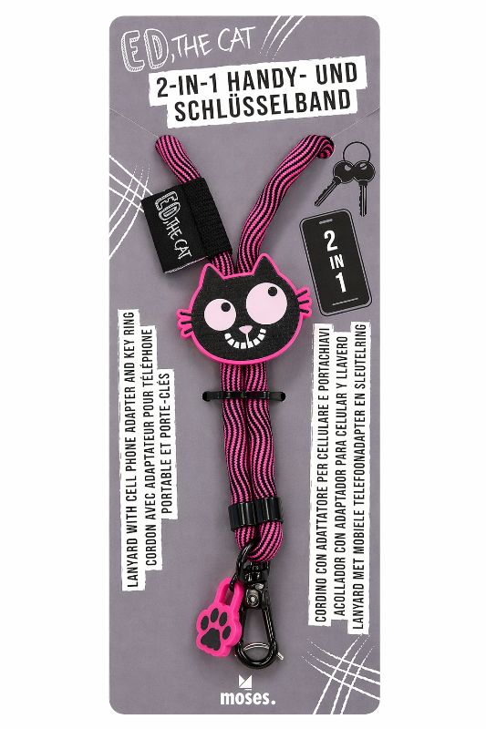 2-in-1 Handy- & Schlüsselband „Ed, the Cat“ – stylisch & praktisch pink