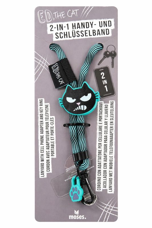 2-in-1 Handy- & Schlüsselband „Ed, the Cat“ – stylisch & praktisch türkis 