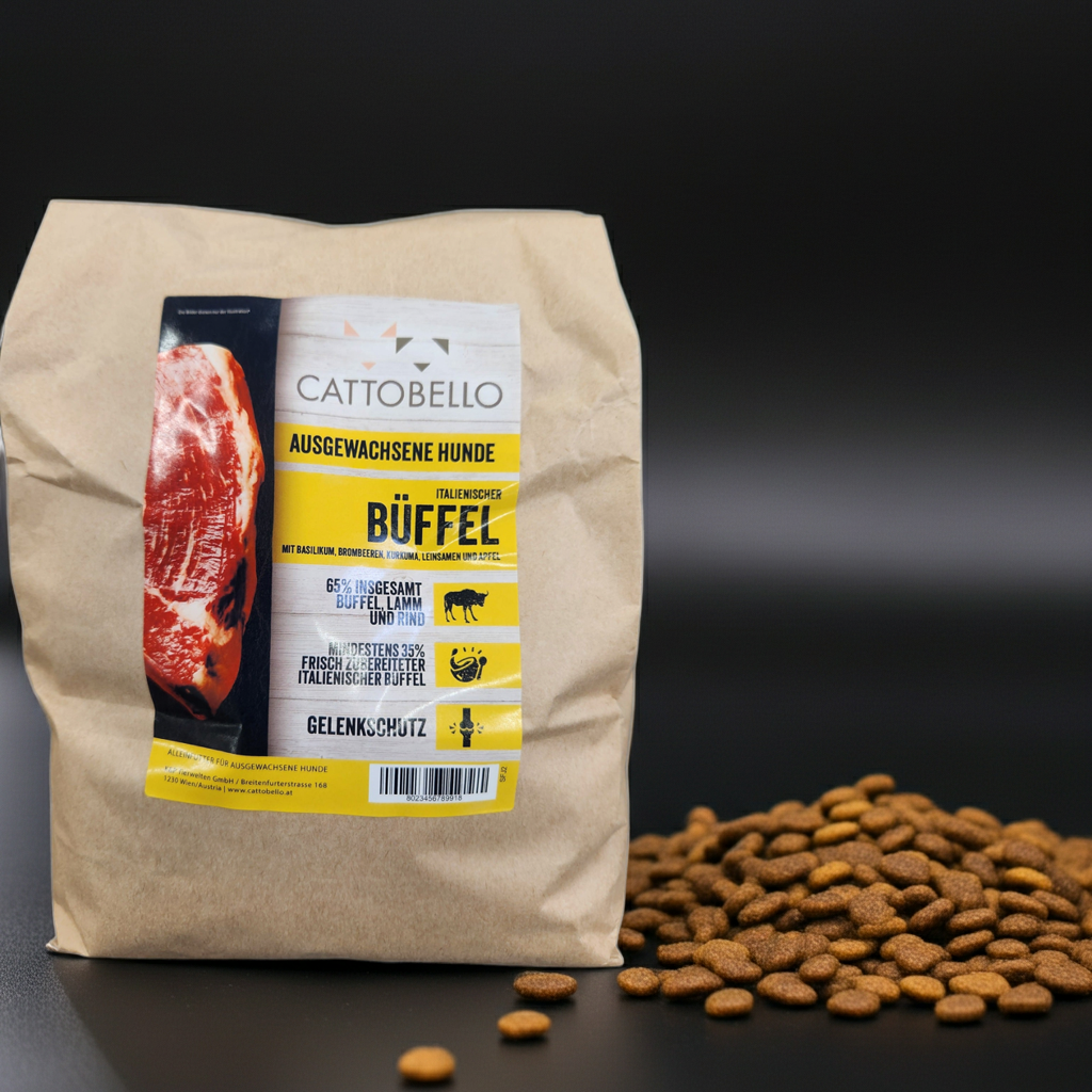 Cattobello Superfoods Italienischer Büffel mit Basilikum,  Brombeeren,  Kurkuma,  Leinsamen und Apfel Adult