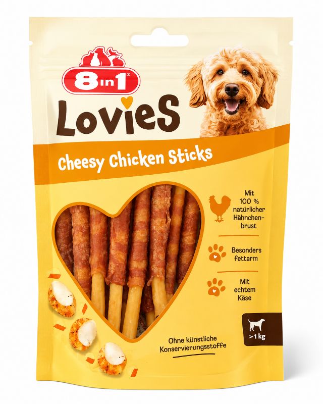 8in1 Lovies Hähnchen-Sticks mit Käse 