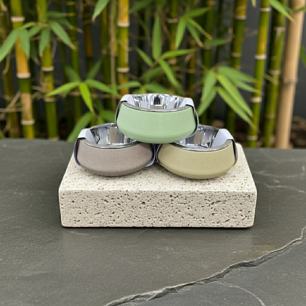 Bambusnäpfe beige, braun und grün