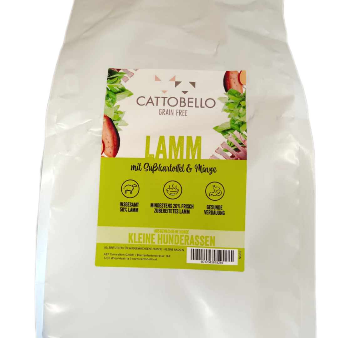 Cattobello Lamm mit Süsskartoffeln kleine Rassen Trockenfutter Hund