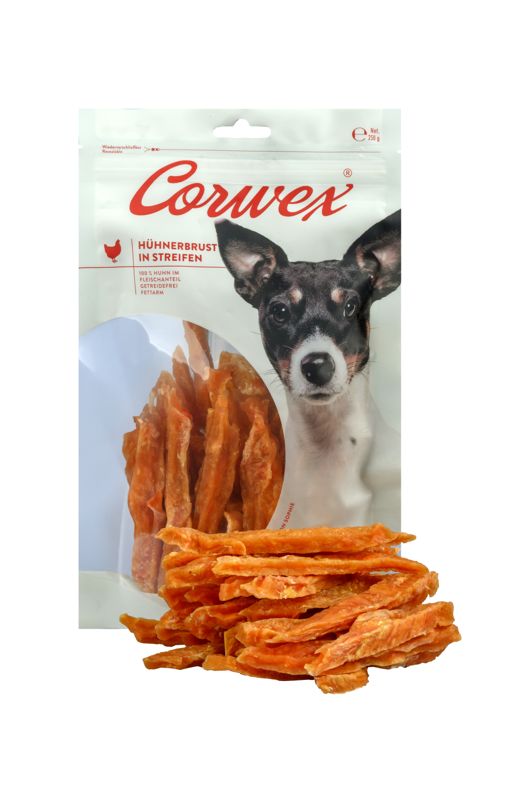 Corwex Hühnerbrust in Streifen Snack für Hunde