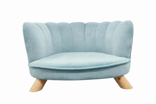 Couch für Hunde und Katzen hellblau samt mit Holzfüssen