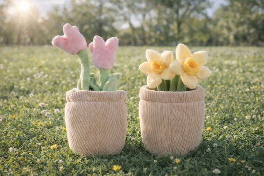 Frühlingsblumen Plüsch Spielzeug für Hunde in gelb oder rosa