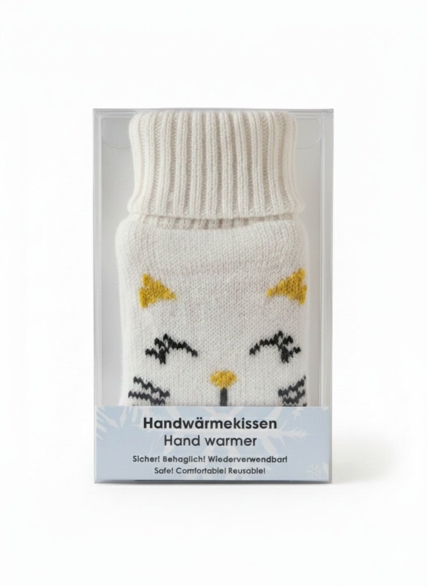 Handwärmer Cat weiss mit Katzengesicht