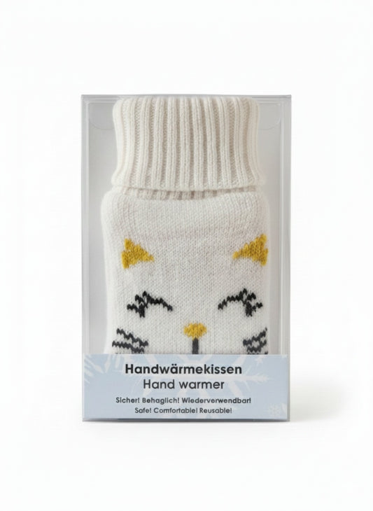 Handwärmer Cat weiss mit Katzengesicht