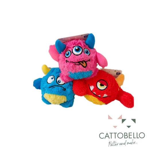 Hundespielzeug Plüschmonster 3 Farben rosa rot und blau