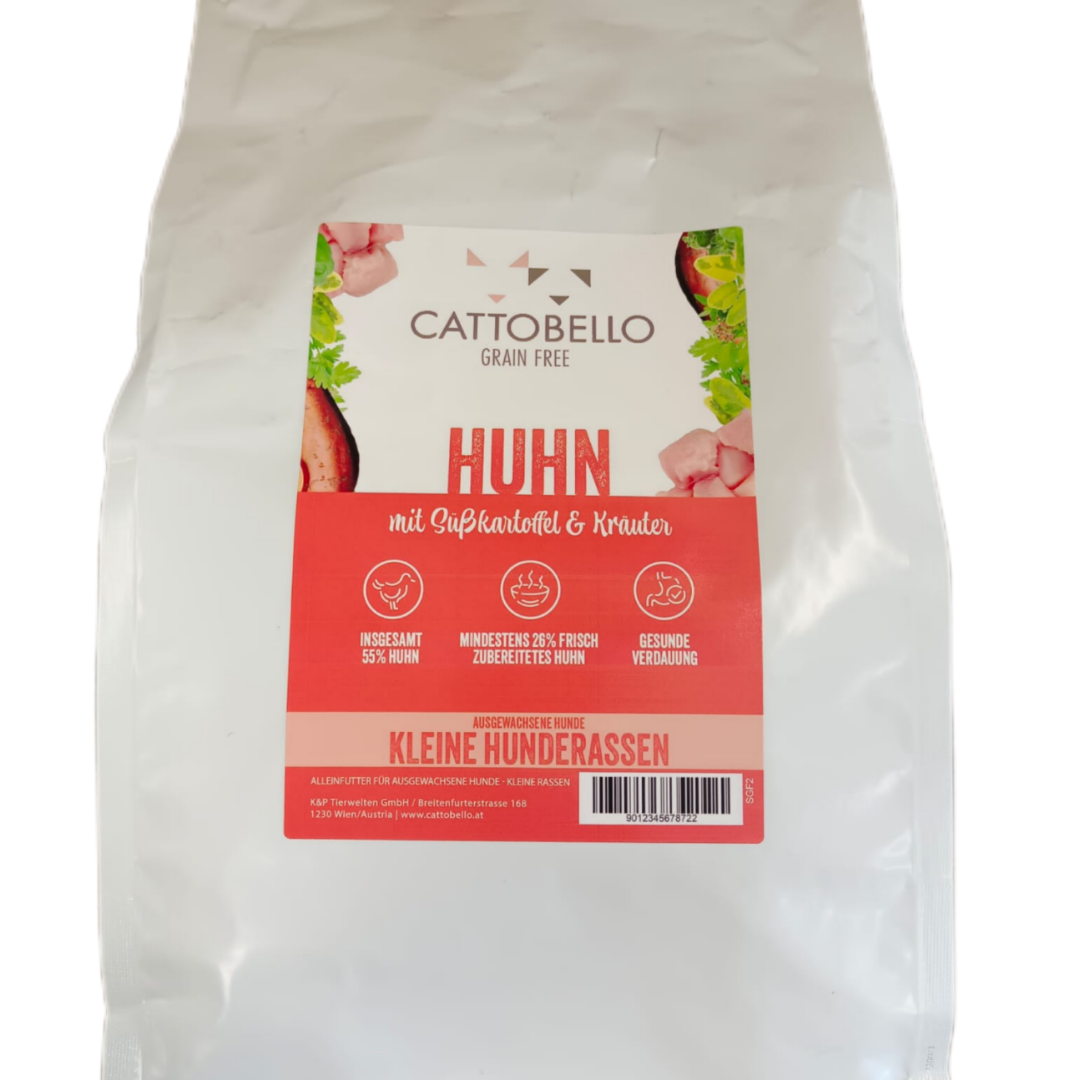 Cattobello Hund Adult Huhn mit Süßkartoffeln und Kräutern 2kg Small Breed