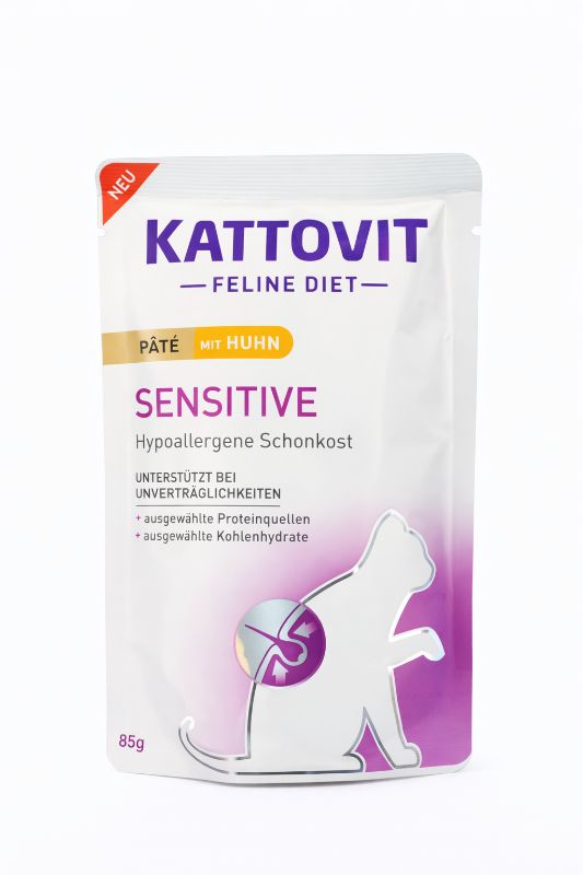 Kattovit Sensitive Pâté mit Huhn 85g Katzenfutter nass 