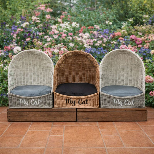 Katzenhöhle my cat weiss und braun geflochten 