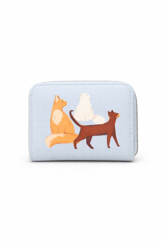 Kleine Börse mit Katzenmotiv blau
