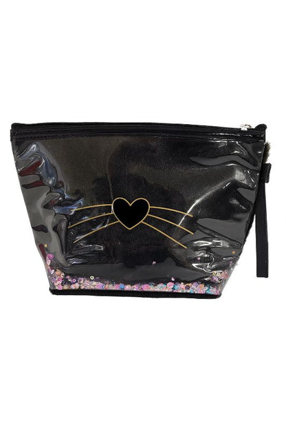 Kosmetiktasche Katzenmotiv schwarz