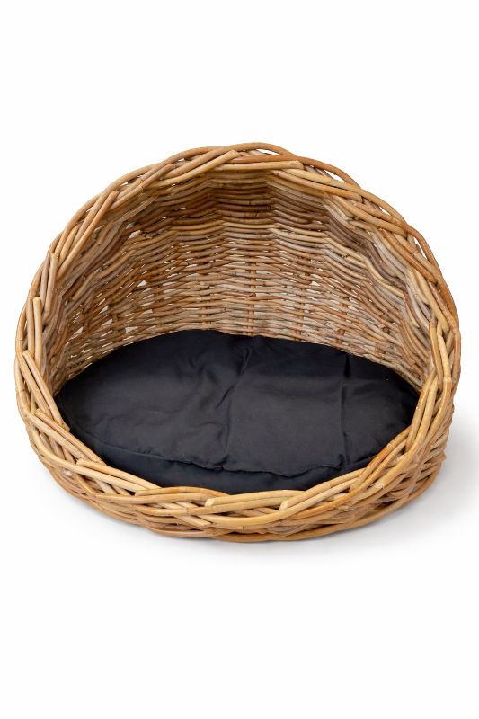 Kuschelbett Vintage Braun mit schwarzem Kissen