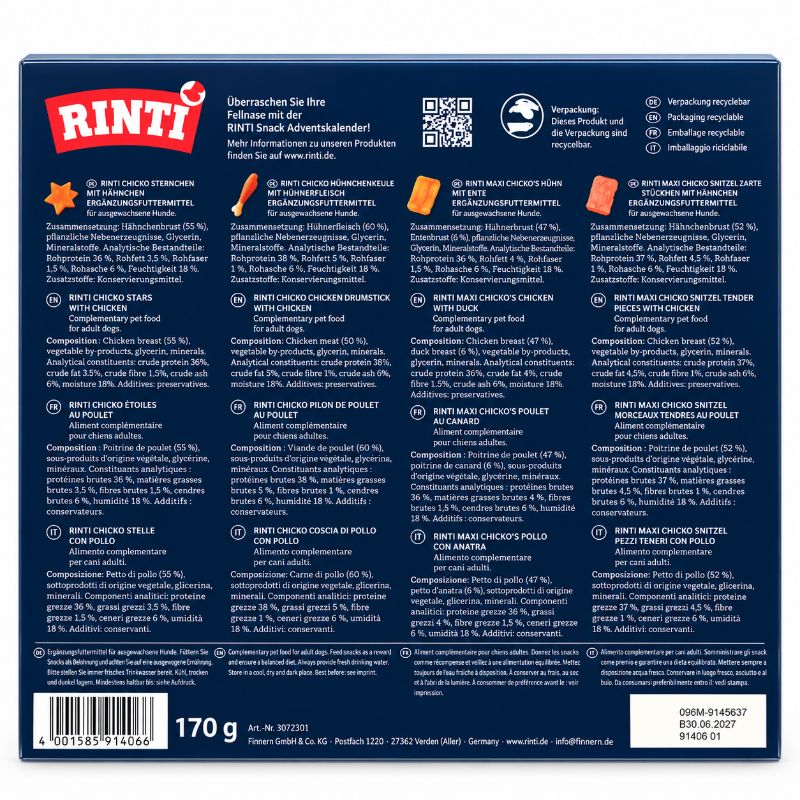 RINTI Snack-Adventskalender für Hunde Rückseite 