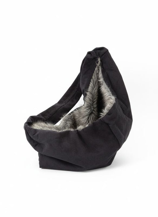 Slingbag schwarz mit Kunstfell innen für kleine Hunde und Katzen 