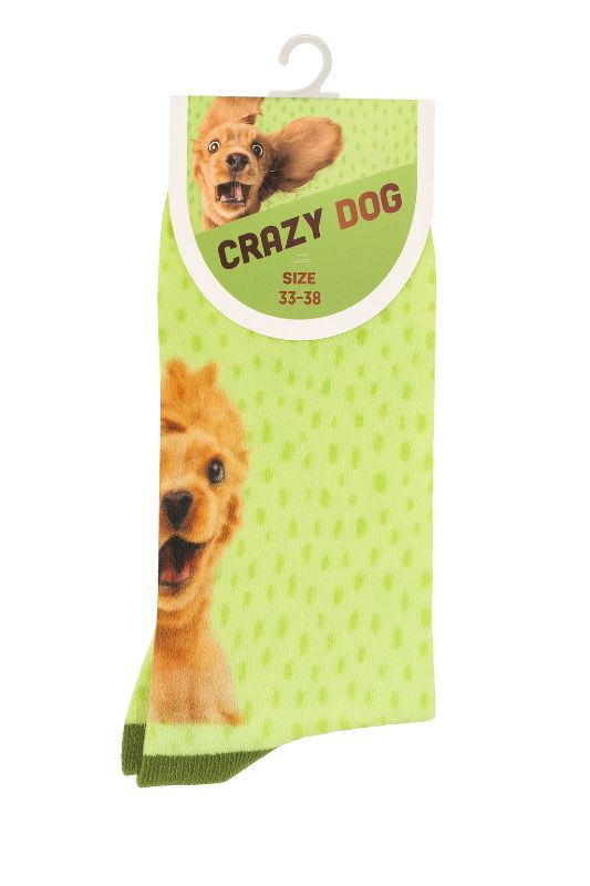 Socken Crazy Dog für Menschen grün mit Hundegesicht