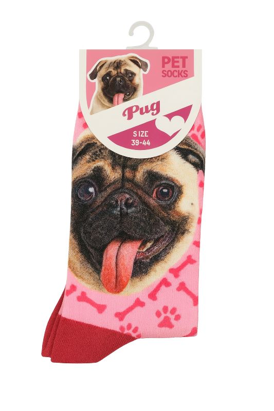 Socken Mops rosa mit Hundegesicht für  Menschen