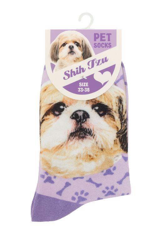 Socken Shih Tzu für Menschen violett mit Hundegesicht