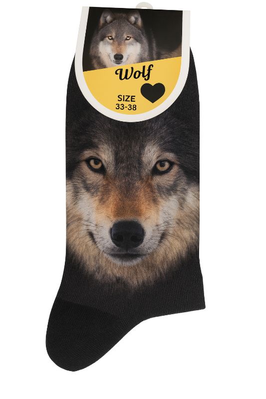 Socken Wolf schwarz für Menschen  mit Wolfsmotiv