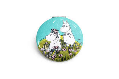 Taschenspiegel Mumin blaugrün Muminpärchen auf Feld