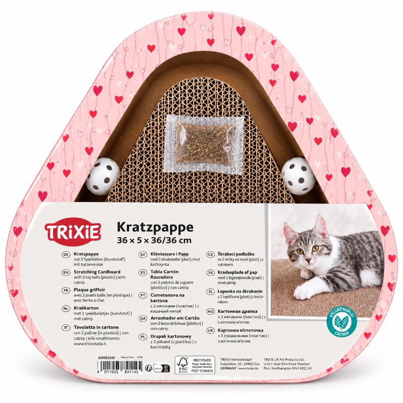 Trixie Kratzpappe Herz mit Spielbällen und Katzenminze lachs