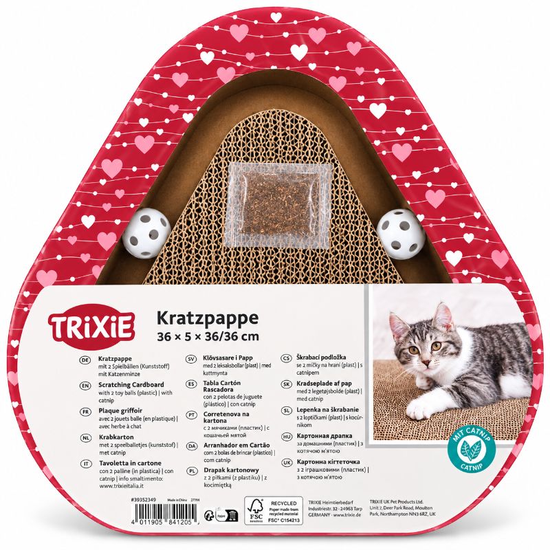 Trixie Kratzpappe Herz mit Spielbällen und Katzenminze rot