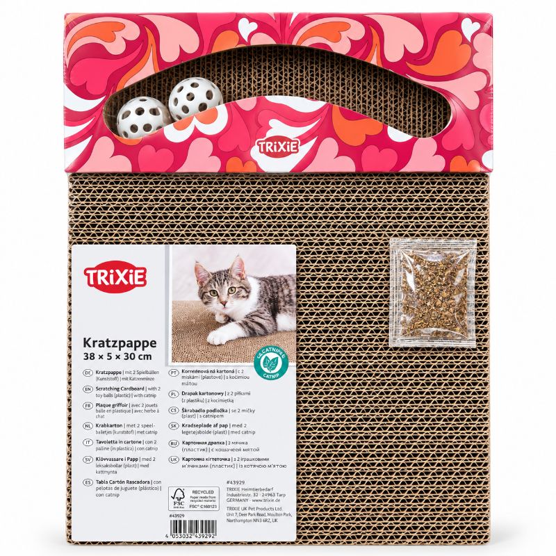 Trixie Kratzpappe mit Spielbällen und Katzenminze rot